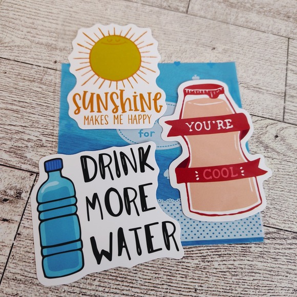 Sticker Set of 3 - Sunshine Makes Me Happy - Drink More Water - You're Cool - Picture 1 of 4